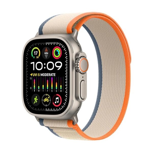 Apple Watch Ultra 2 [GPS + Cellular 49mm] Smartwatch with Rugged Titanium Case & Orange/Beige Trail Loop S/M. Fitness Tracker, Precision GPS,Action Button,Extra-Long Battery Life,Bright Retina Display