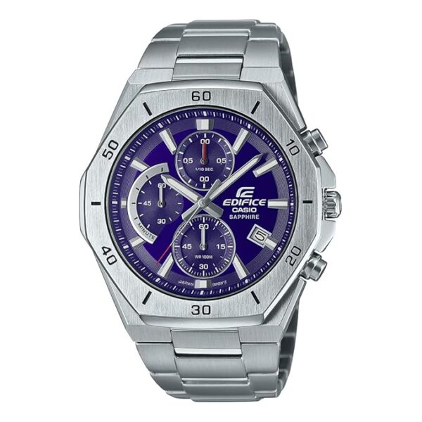 Casio Edifice EFB-680D-2BVUDF Blue Analog Dial Silver Stainless Steel Band Men's Watch Chronograph Sapphire Glass EX551